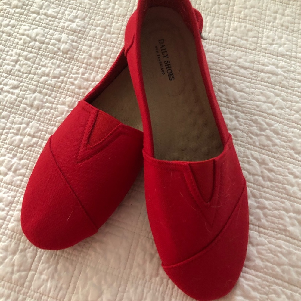 Red linen flats